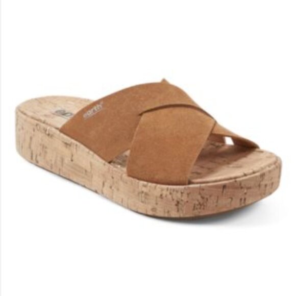 Earth "Scout" Slip-On Platform Wedge Sandals, Suede & Cork, Size: 9 - Picture 6 of 6